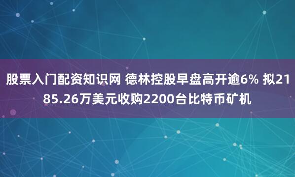 股票入门配资知识网 德林控股早盘高开逾6% 拟2185.26万美元收购2200台比特币矿机